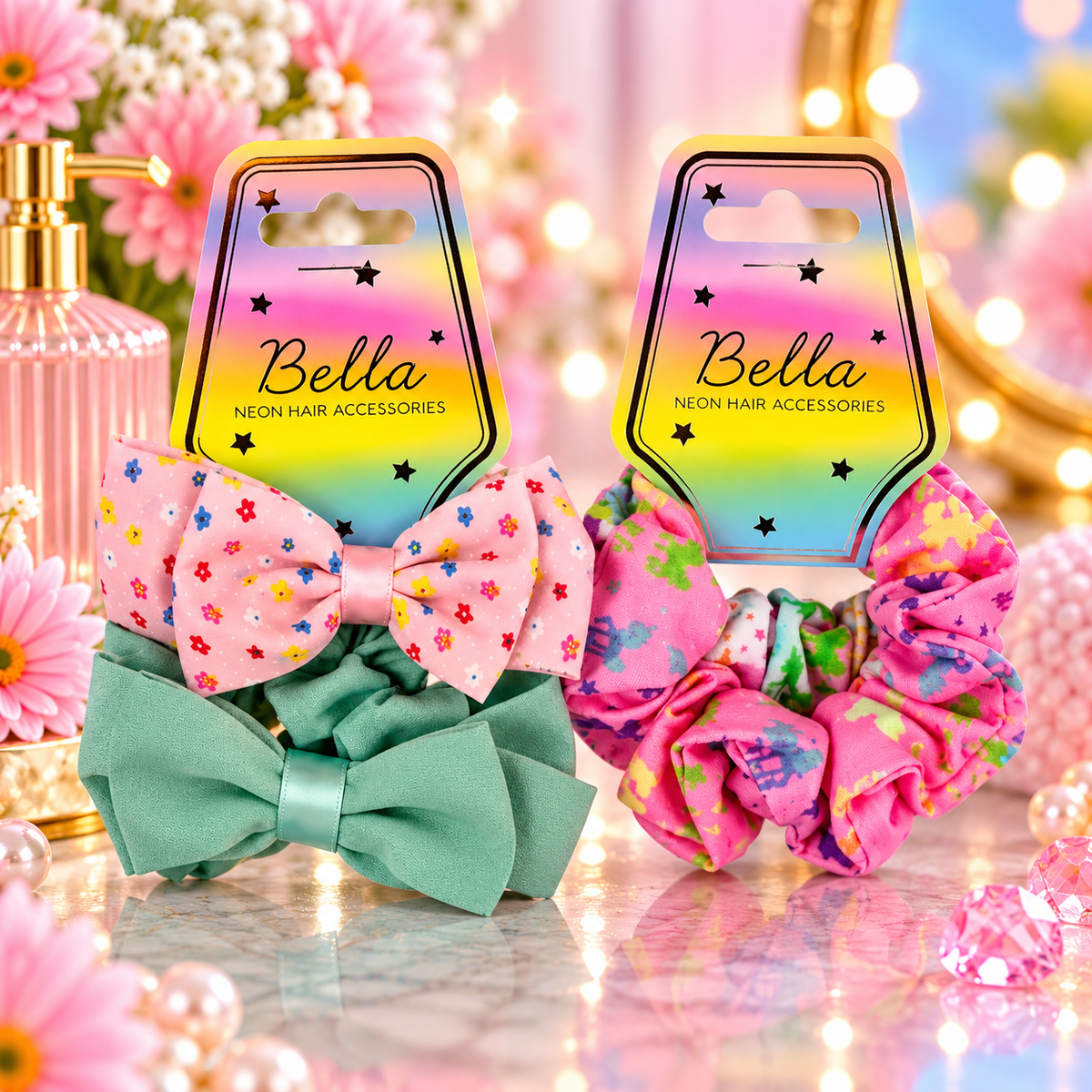 Bella Neon Hair Accessories Scrunchie Hårstrikker 2pk Div.Typer