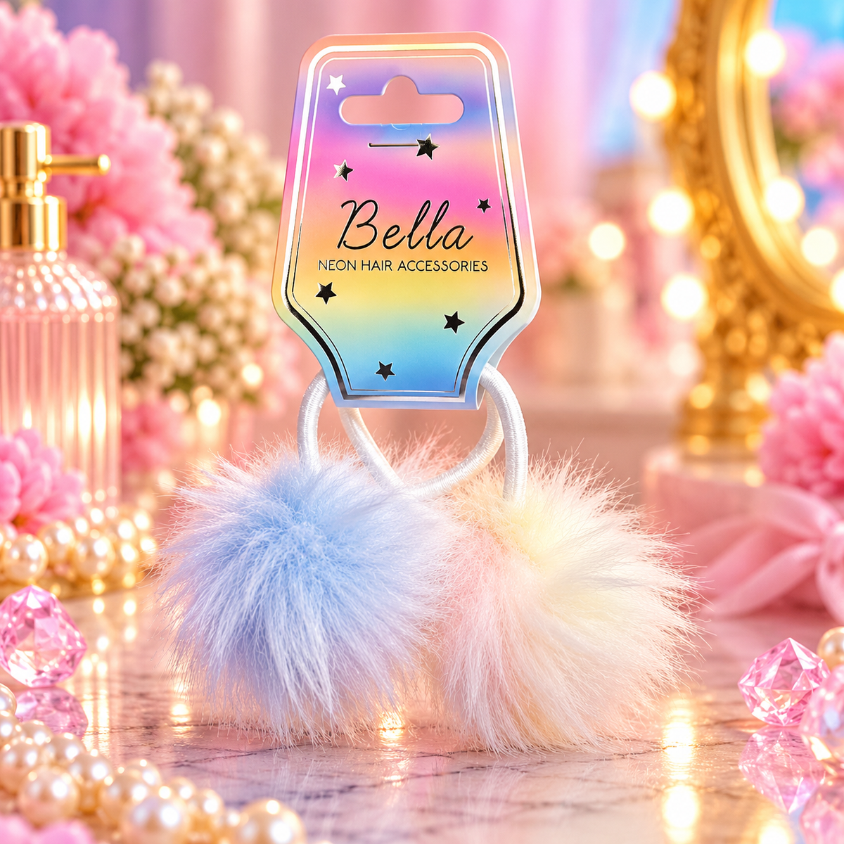 Bella Neon Hair Accessories Hårstrikker med Fluffy Dusker 2pk
