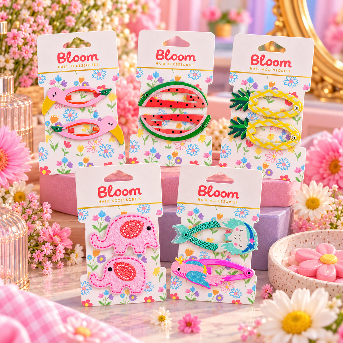 Bloom Hair Accessories Hårspenner med Frukt og Figurer 2pk Div.Typer