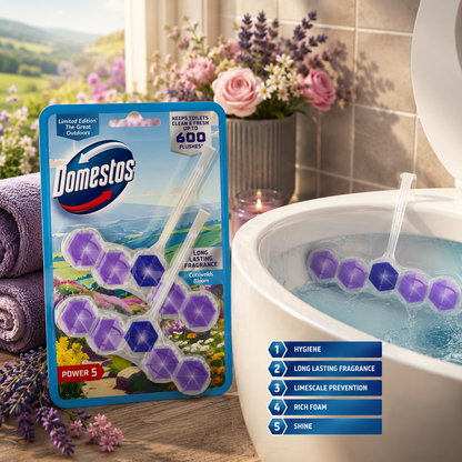 Domestos Power 5 Toilet Rim Block Cotswolds Bloom Limited Edition 2x50g