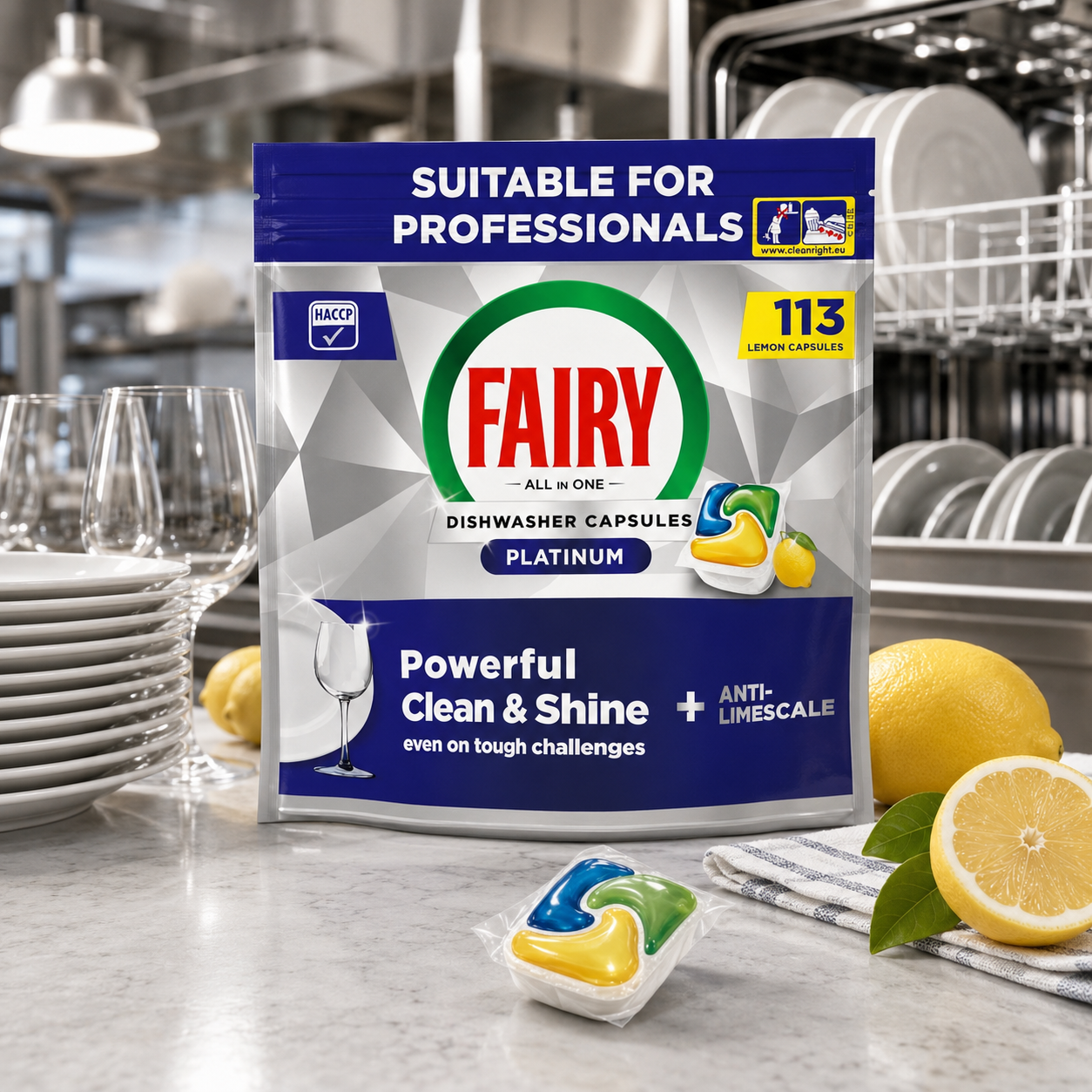 Fairy Platinum Professional Dishwasher Capsules Lemon 113pk