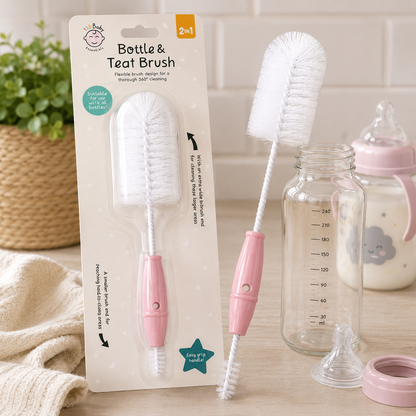 123 Baby 2-in-1 Bottle & Teat Brush 26cm Div.Farger