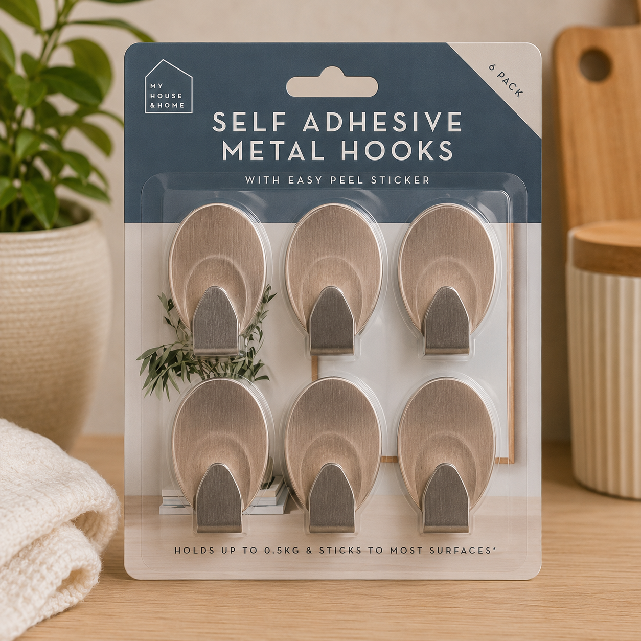 My House & Home Metal Selvklebende Kroker 6pk