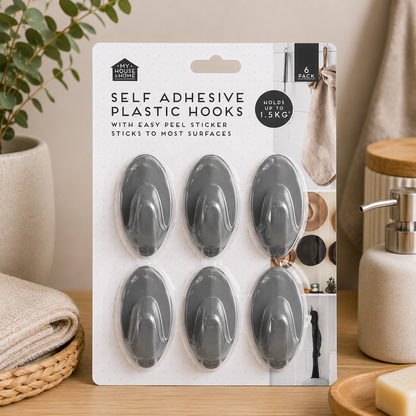 My House & Home Selvklebende Plastkroker 6pk
