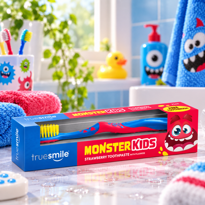 True Smile Monster Kids Strawberry Tannkrem + Tannbørste 75ml