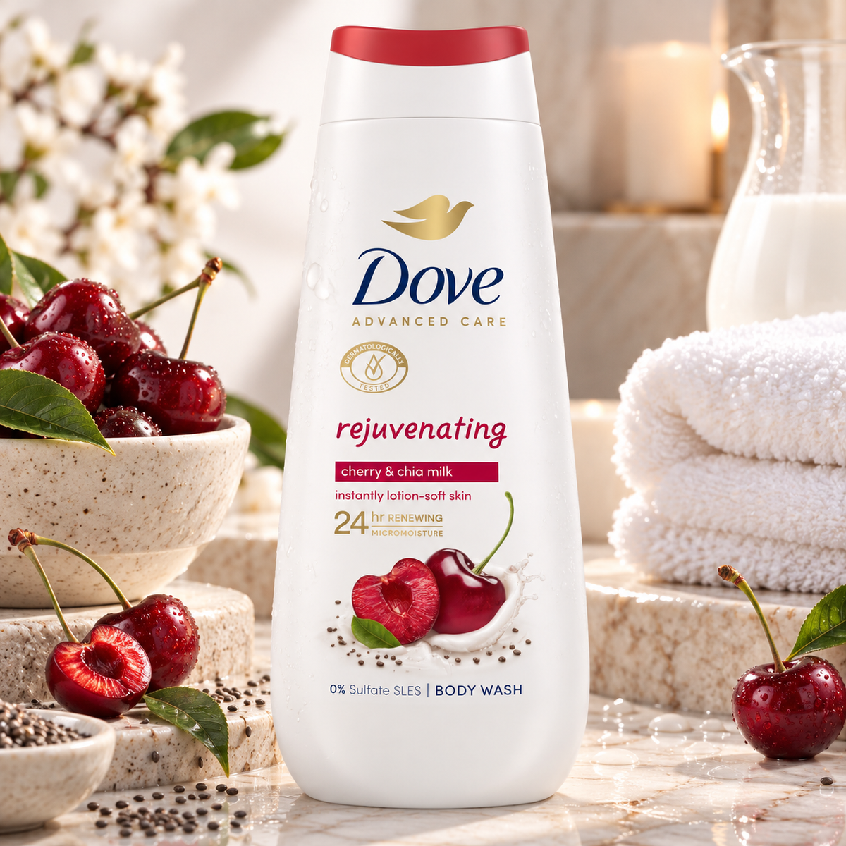 Dove Advanced Care Rejuvenating Cherry & Chia Milk Body Wash 225ml