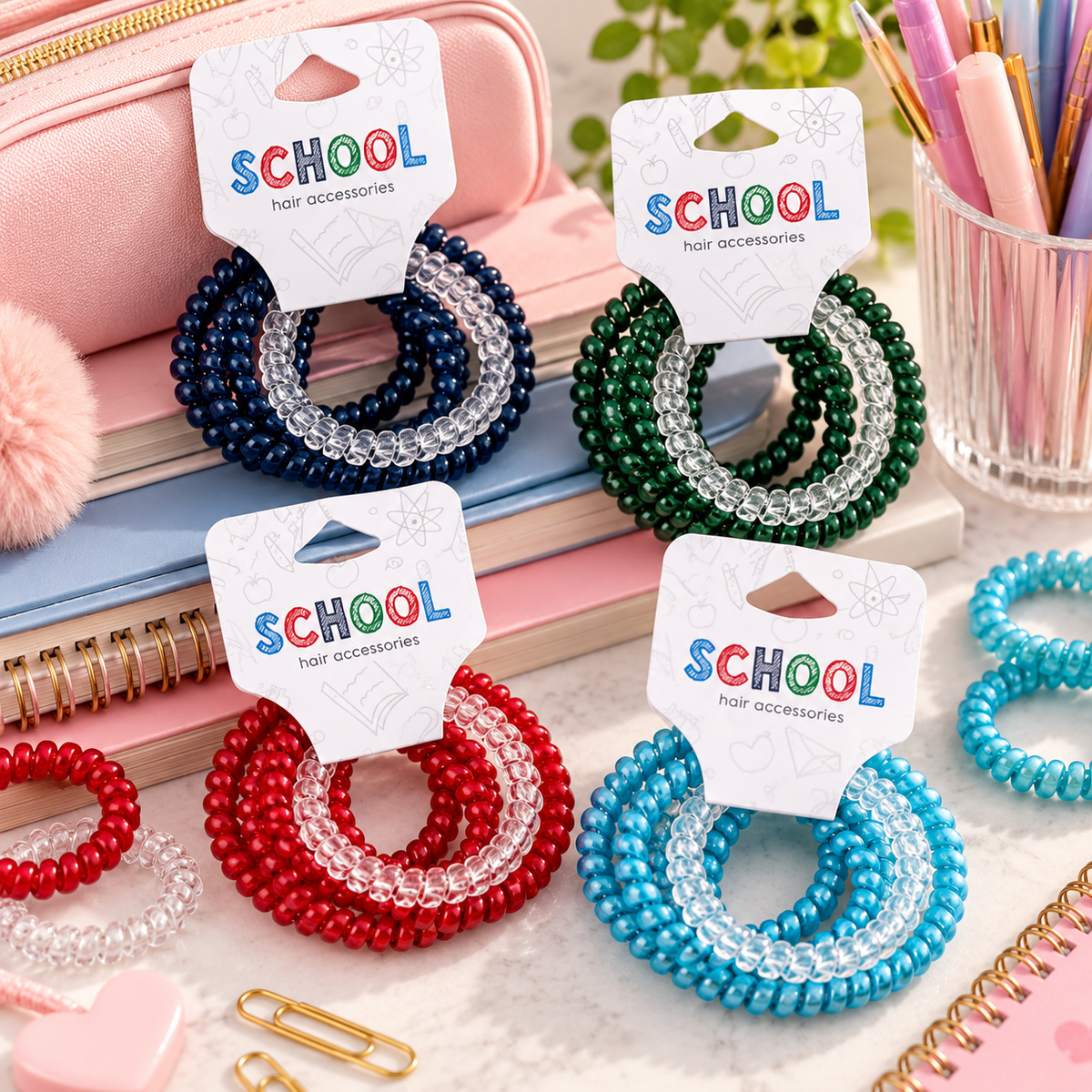 School Hair Accessories Spiralhårstrikker 5pk Div.Farger