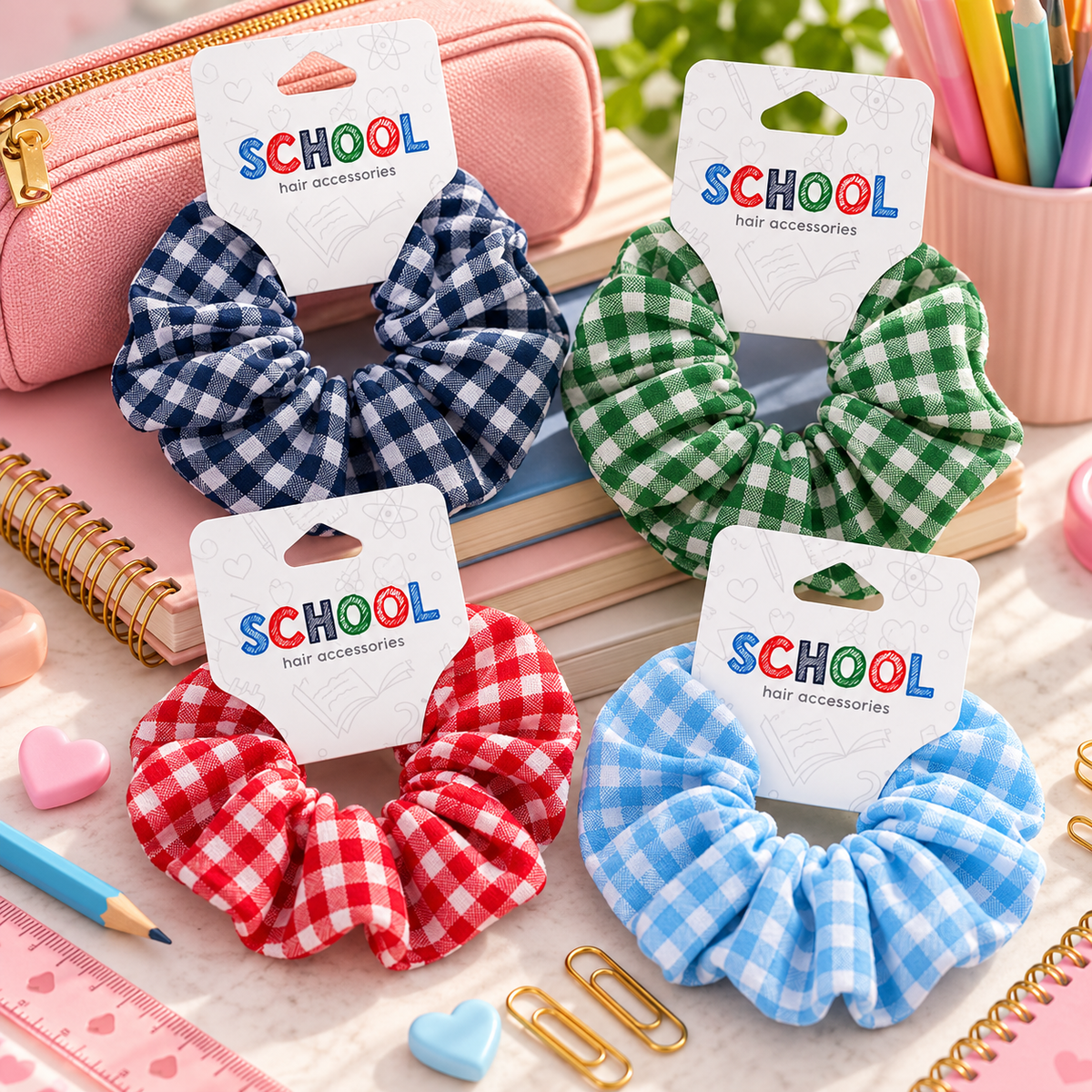 School Hair Accessories Rutete Scrunchie Hårstrikk 1pk Div.Farger