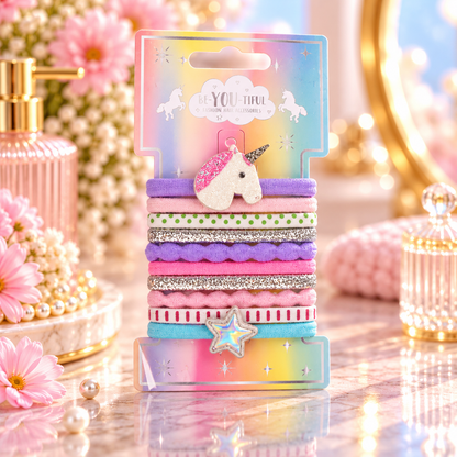 BE-YOU-TIFUL Rainbow Hårstrikker med Enhjørning og Stjerne til Barn 10pk