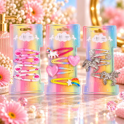 BE-YOU-TIFUL Rainbow Hårspenner med Glitter og Figurer til Barn 4pk