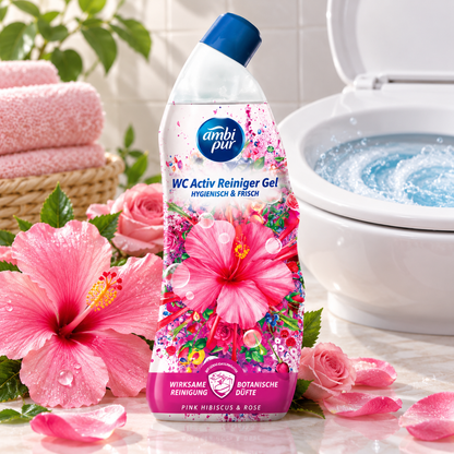 Ambi Pur WC Active Gel Pink Hibiscus & Rose 750ml