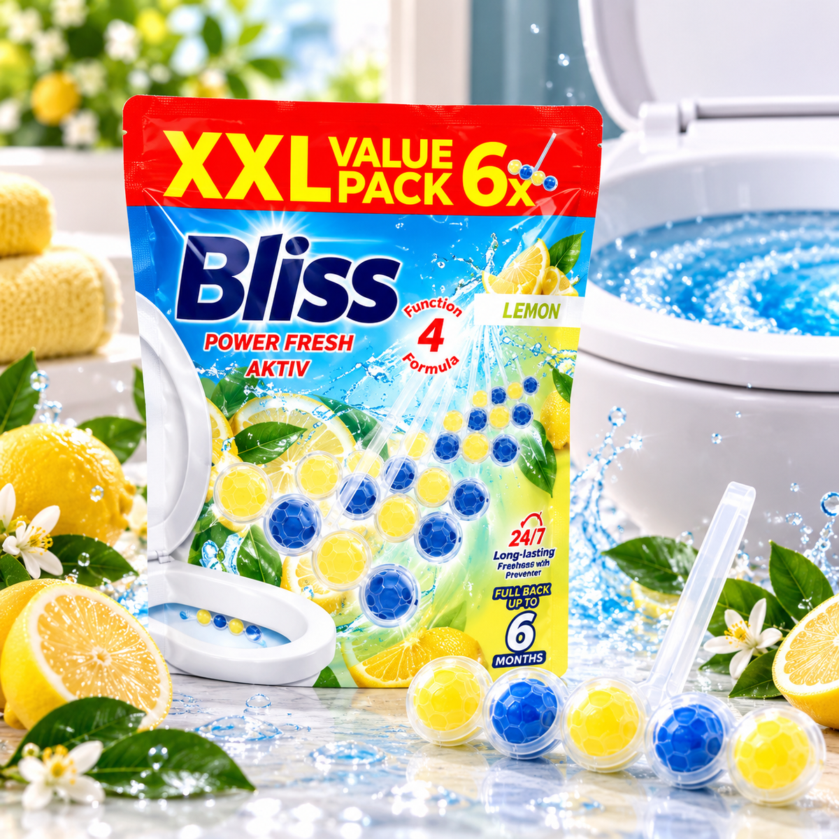 Bliss Power Fresh Aktiv WC Block Lemon 6 x 50g