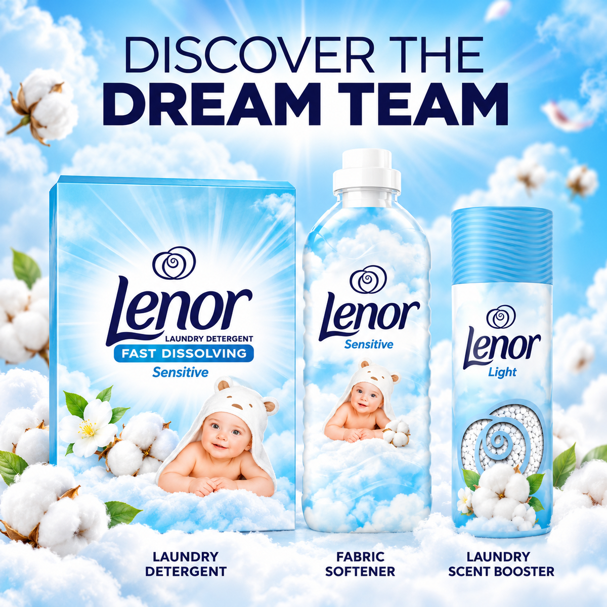 Lenor Sensitive Bomulls- & Tiaréblomst Vaskepulver 900g 18w
