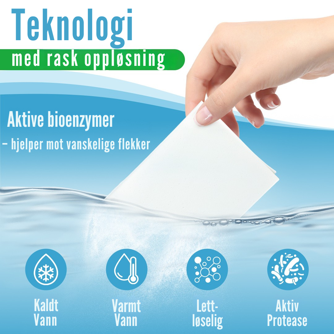 Flekkfritt Tøyvaskeark Aqua Breeze 50 ark <100 vask