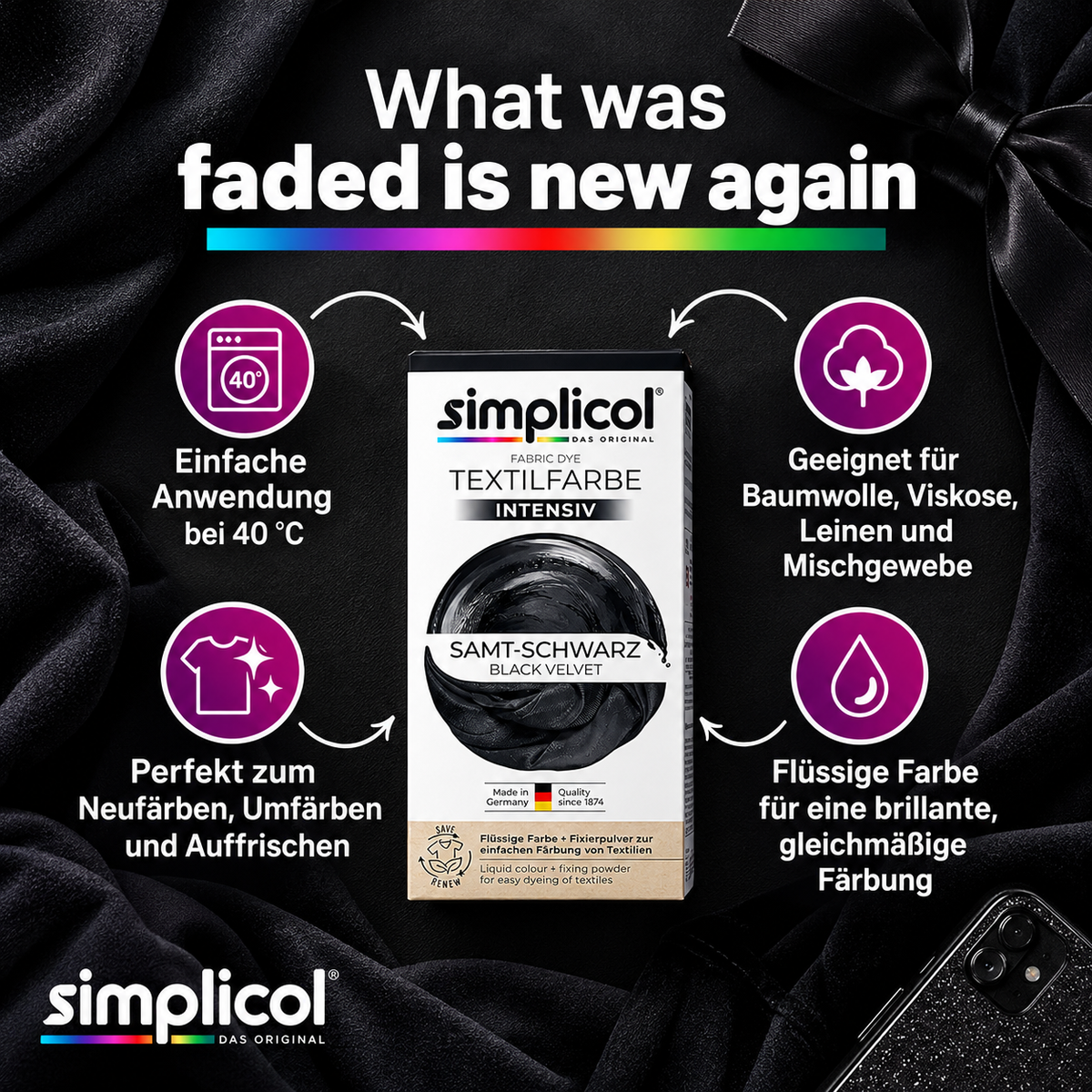 Simplicol Intensiv Tekstilfarge Black Velvet 150ml + 400g