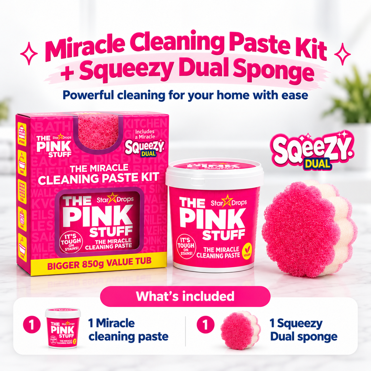 The Pink Stuff Miracle Cleaning Paste Kit 850g + Squeezy Dual