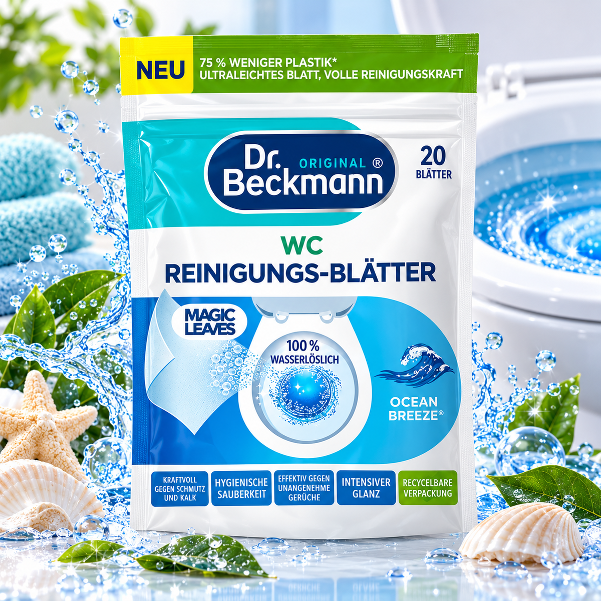 Dr. Beckmann Magic Leaves WC-Rengjøringsark Ocean 20 stk