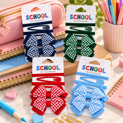School Hair Accessories Hårpynt m/Sløyfer, Hårstrikker & Hårspenner 6pk Div.Farger