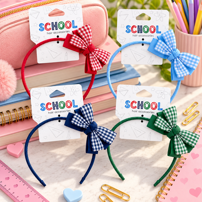 School Hair Accessories Hårbøyle med Rutete Sløyfe 1pk Div.Farger