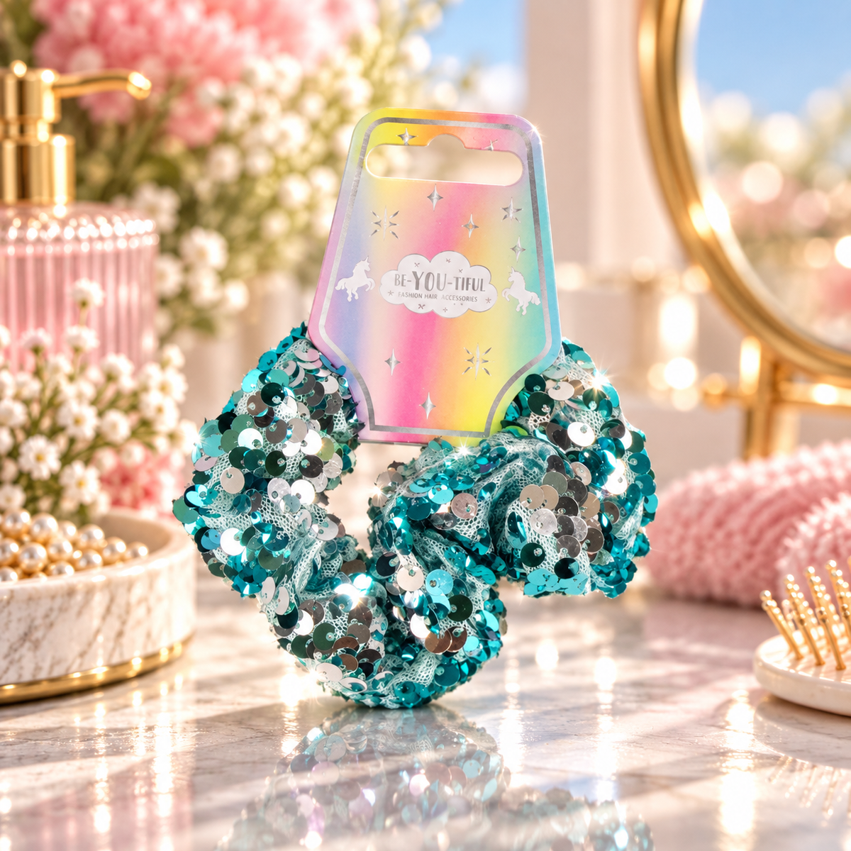 BE-YOU-TIFUL Rainbow Hårstrikk med Paljetter Div.Typer