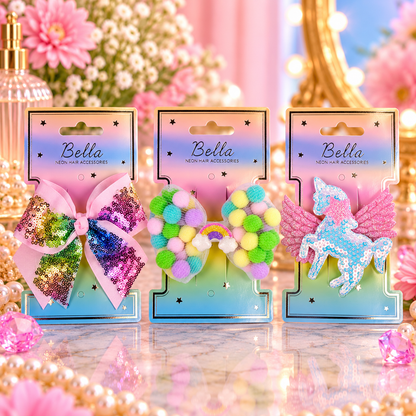 Bella Neon Hair Accessories Hårsløyfe med Klips – 1 stk. Div.Typer