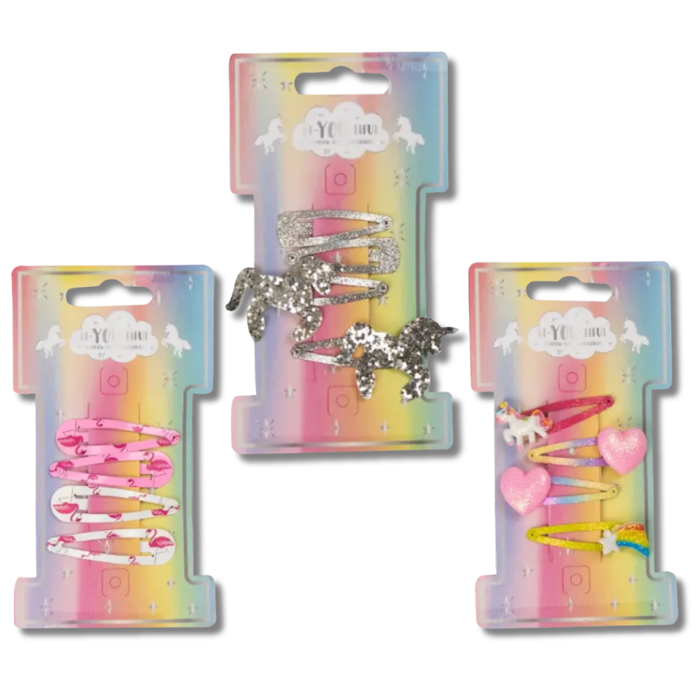 BE-YOU-TIFUL Rainbow Hårspenner med Glitter og Figurer til Barn 4pk