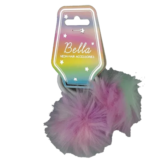 Bella Neon Hair Accessories Hårstrikker med Fluffy Dusker 2pk