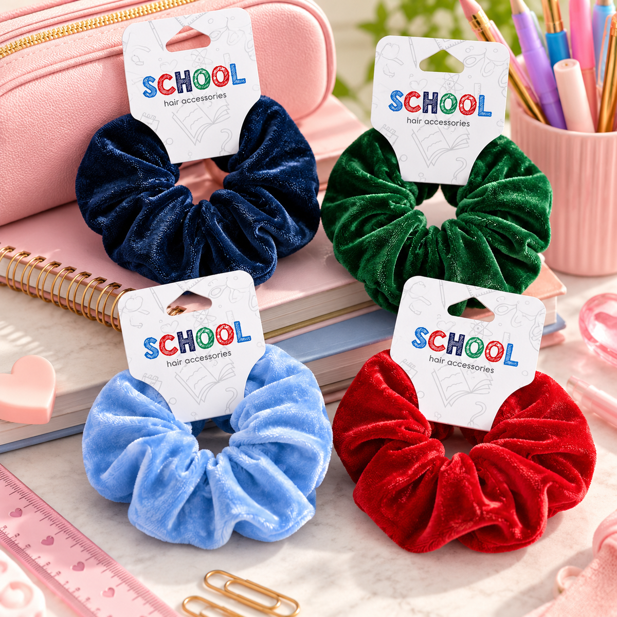 School Hair Accessories Scrunchie i Velur 1pk Div.Farger